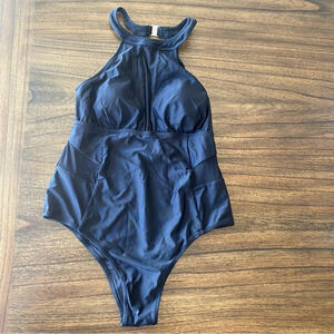 Cupshe Black High Neck Mesh Cutout One Piece Swimsuit Size 0X NWT